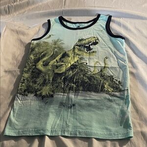 The Children's Place Light Aqua Tank Top with Black Trim and Green Dino Graphic